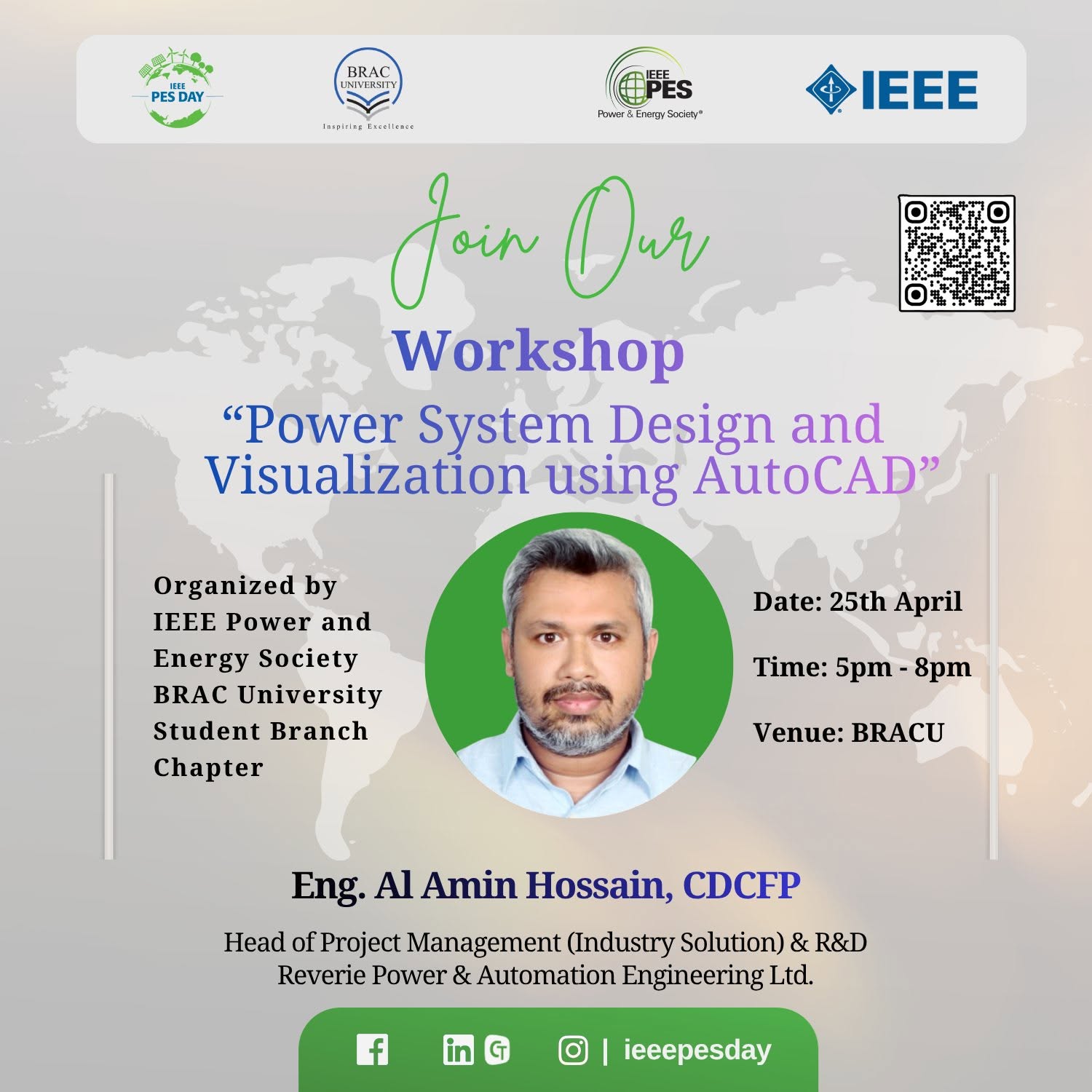 Bridging Theory and Practice: IEEE PES BRACU SBC Workshop on Power System Design using AutoCAD